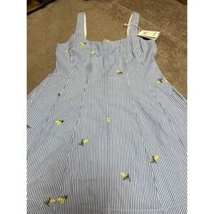 Free Assembly dress medium 8/10 Lined Dress Lemon Blue White Zip Back Sleeveless